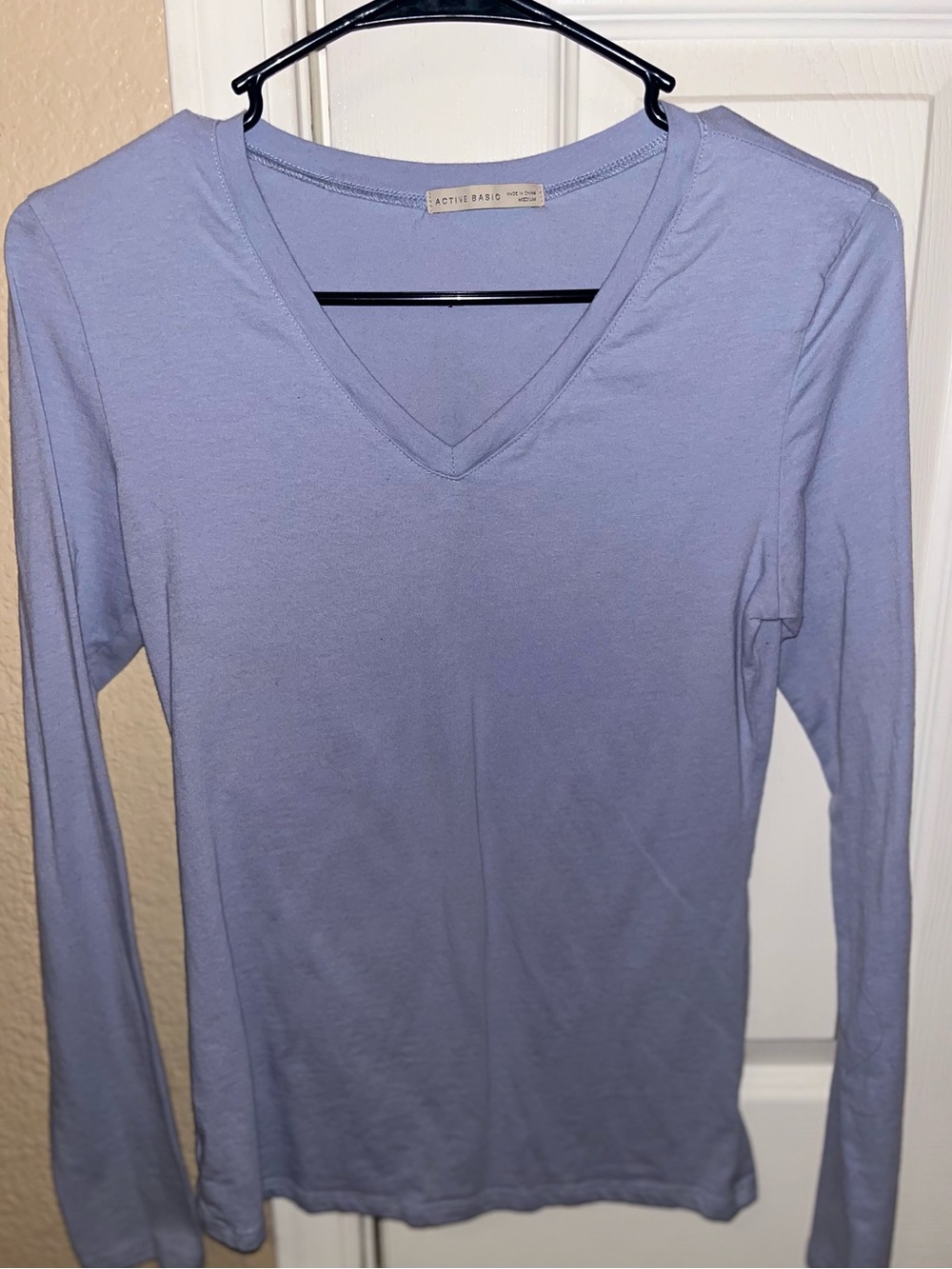 Active Basic Light blue V-Neck Long Sleeve Tee.